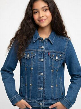 NWT Levi's Original Trucker in Dance Blues Star Studded Denim Jean Jacket S